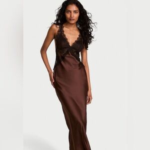 Victoria’s Secret Satin Rose Lace Long Slip Dress